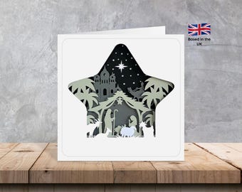 Layered Nativity Star Christmas Cards | 3D Nativity Cards | Star Christmas Cards | Layered Christmas Cards | Religious Christmas Cards