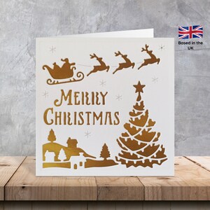 Cartoline di Natale con slitta di Babbo Natale da 4" sul villaggio di Natale / Cartoline del villaggio di Natale / Cartoline con la slitta di Babbo Natale / Cartoline di Natale con renne