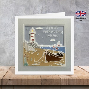 Carta pergamena faro / Biglietti per la festa del papà / Biglietti con scena di spiaggia / Biglietti faro per tutte le occasioni / Biglietti per lui / Biglietti per lei