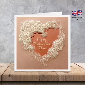 Handmade rose heart Mother’s Day/ valentines/anniversary embossed parchment card
