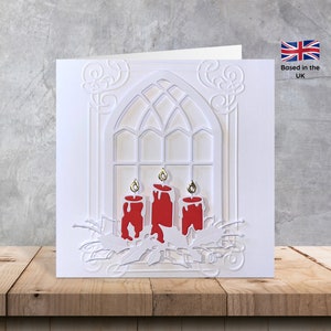 Tarjetas de Navidad con velas de iglesia en 3D / Tarjetas de Navidad con velas / Tarjetas de Navidad en 3D / Tarjetas de escenas de ventanas de iglesias / Tarjetas de Navidad en relieve