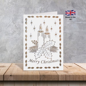 Handgemaakte kaars kerstkaarten/ kerstkaarskaarten/ Holly kerstkaarten/ glitter kerstkaarten/ metallic kerstkaarten