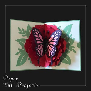 Carte pop-up rose et papillon pour toutes les occasions/ carte d’anniversaire rose et papillon personnalisée/ cartes pop up/ cartes d’anniversaire pop up