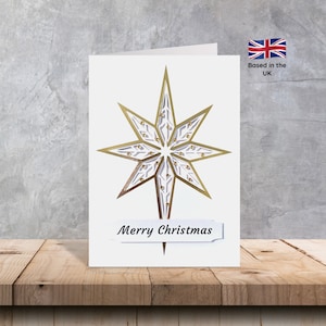 Cartões de Natal mergulhados da estrela do ouro | Cartões de Natal com estrela 3D | Cartões de ouro | Cartões elegantes | cartões para ela | cartões para ele | Cartas Estelares
