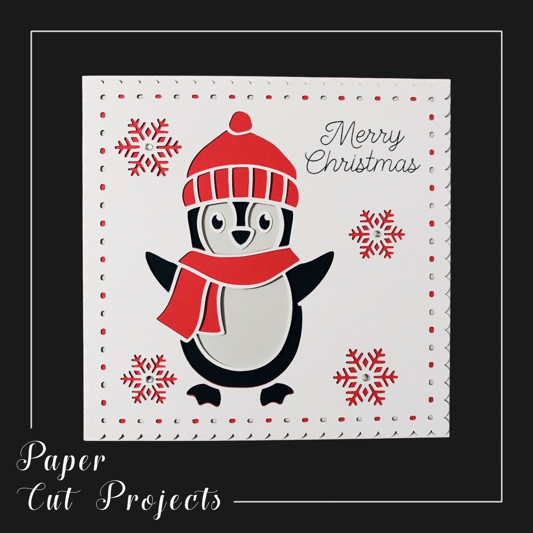 Penguin Cards/ Penguin Christmas Cards/ Layered Penguin Cards/ Etsy