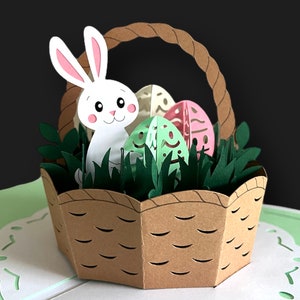 Cartão pop up de coelho de Páscoa | Cartão de Páscoa personalizado | Cartões pop up de Páscoa | Cartão pop up de cesta de coelho de Páscoa | Cartões de Páscoa | Cartões pop up