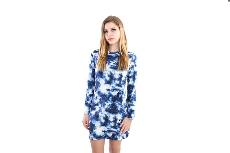 Indigo X-ray Tie Dye Long Sleeve Dress