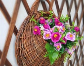 Wall Fence Hanging Planter Flower Plant Pot Handmade Rattan Basket Garden Pot, Wall Vase, Air Plant, Farmhouse, Round Rustic Decor