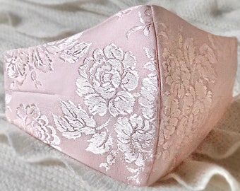 Jacquard Rosen Maske, Rosa Rose Maske, Rose Gold Maske, Pink Satin, Atemberaubend, Unikat, Lite, Verstellbar, 3 Lagen, Filteroption, Perfekte Passform, USA