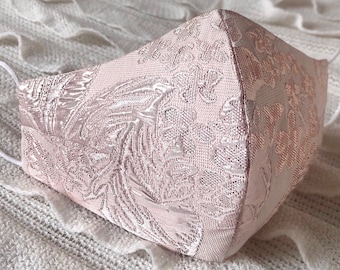 Rosa Champagner Gold Maske, RoseGold Maske, Brokat Maske, atemberaubend, Einzigartig, Lite, Filter option, verstellbar, No Gap Fit, Pink Jacquard, USA