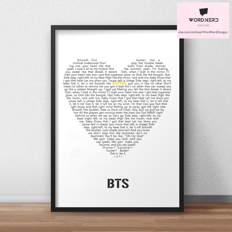 BUTTER BTS Song Lyrics Poster Wall Decor Art Print Kpop Gift Etsy