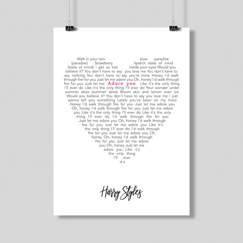 ADORE HARRY STYLES Song Lyrics Poster Wall Art Print Home Etsy