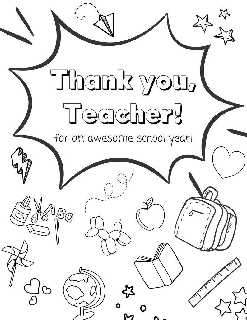 Thank You Teacher Coloring Page, Teacher Gift, Appreciation, Gift From ...