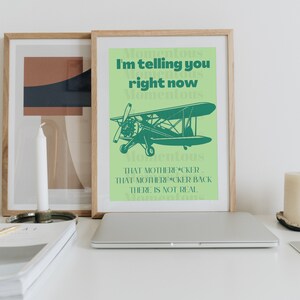 TikTok Sound "Not Real" Kunstdruck | Lime Green Airplane Poster (Digitaler Download)
