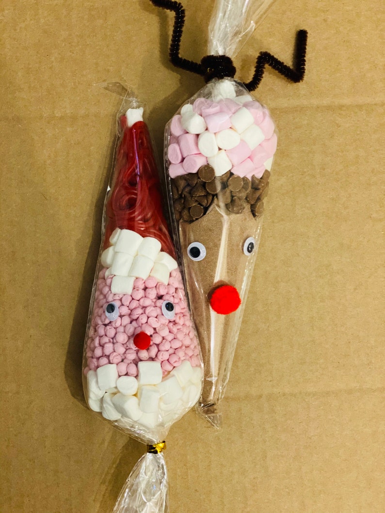 Santa sweet cone & reindeer hot chocolate cone set stocking | Etsy