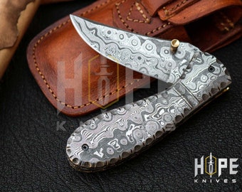 7 Inch Hand forged Full Damascus Folding knife, handmade Damascus pocket knife, hunting knife, Christmas gifts.