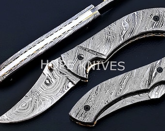 7.5 Inch Hand forged Full Damascus Folding knife, handmade Damascus pocket knife, hunting knife, Christmas gifts.