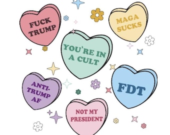 Set de pegatinas de corazones con una conversación política sarcástica / Calcomanías anti-Trump para portátiles y botellas de agua