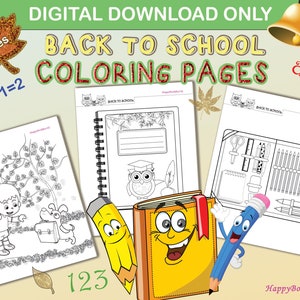 Back to school Printable Coloring Pages / Instant Digital Download - PDF