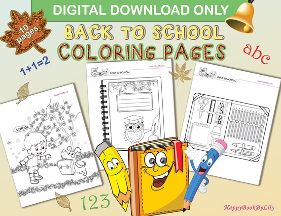 Back to school Printable Coloring Pages / Instant Digital | Etsy