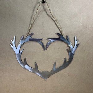 Heart Antlers Buffed Shinny Metal Wall Hanging Valentine’s Love Wedding