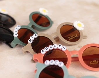 Personalized Name Floral Daisy Sunglasses  | Custom Name Sunglasses | Kids Sunglasses | Toddler Sunglasses | Babies Round Pastel Shades