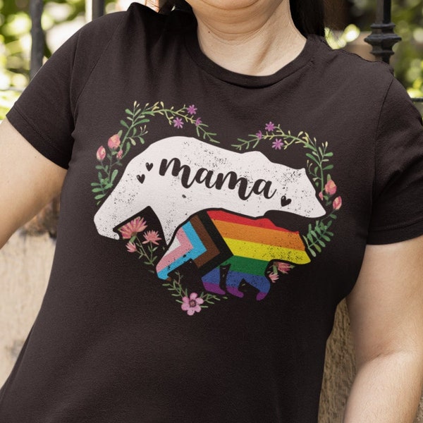 LGBTQ Gay Progress Pride Shirt Mama Bear Shirt | Moms Mum Mama Bear Progress Pride Flag Gay Equal Rights