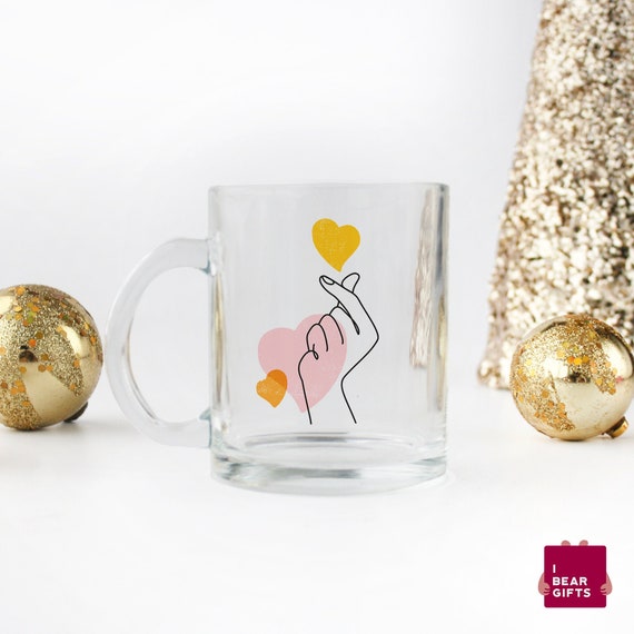 Gold Heart Glass Coffee Mugs, Glass Coffee Cups