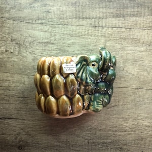 1950s Vintage Retro Planter Bowl Green Art Pottery Elephant Trunk Up