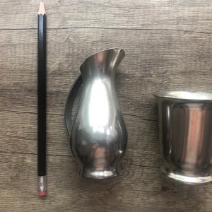 Set of Vintage Royal Holland Pewter Miniature Pitcher/Creamer KMD Tiel and  Metawa Holland Pewter Cup