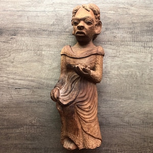 African-American Statue Figurine Hand Carved Natural Wood Folk Art Sculpture Display Gift