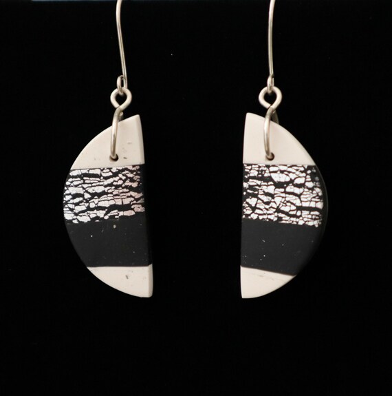 Earrings Handmade from Clay Black and silver leaf Silver leaf and black earrings From THE FANCY collection For going out out