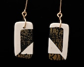 Black, White, Gold leaf handmade Earrings with polymer clay geometric contemporary design