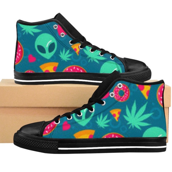 Pizza Donuts weed and Aliens Men's High-top Sneakers