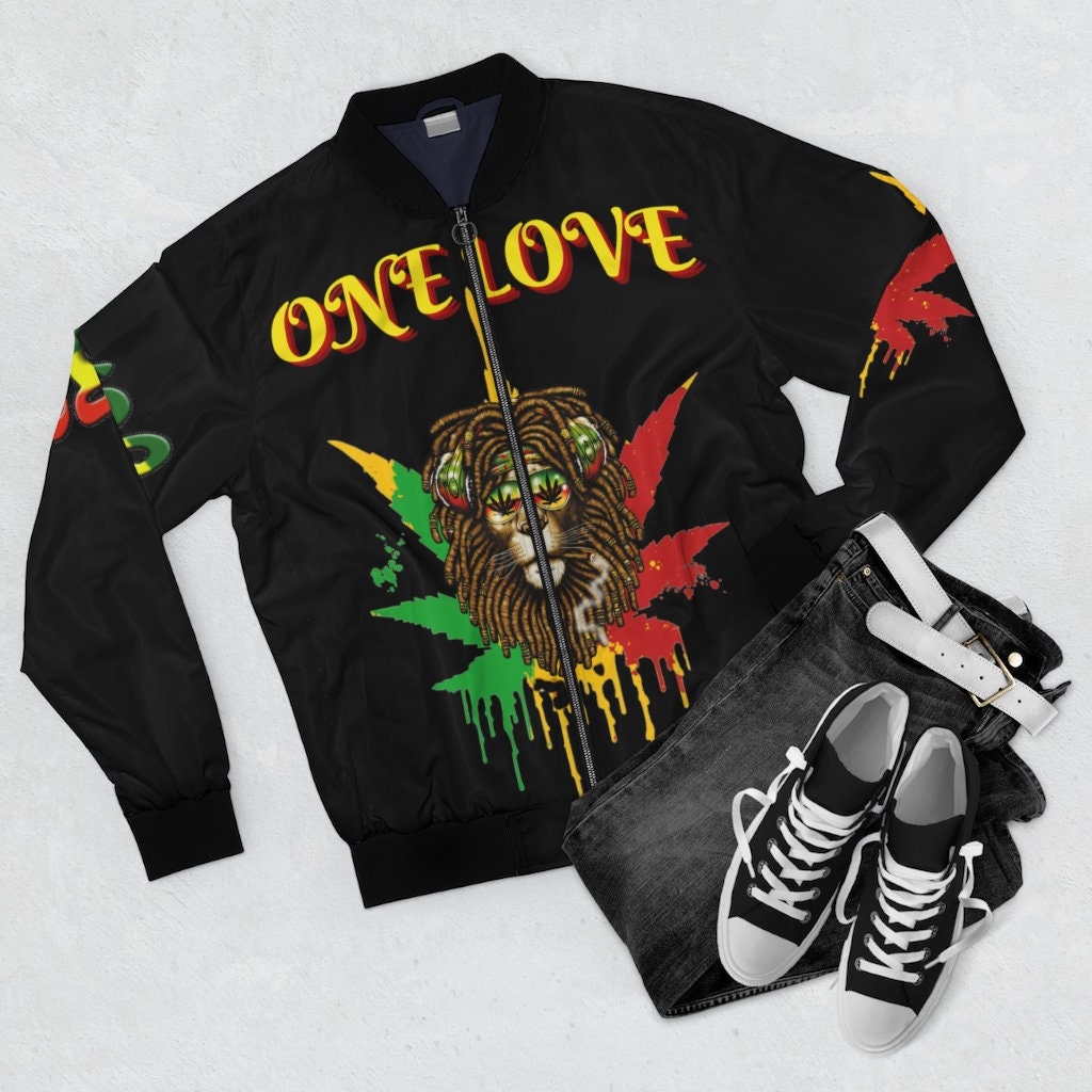Discover One Love Rasta music 420 Lover Men's AOP Bomber Jacket
