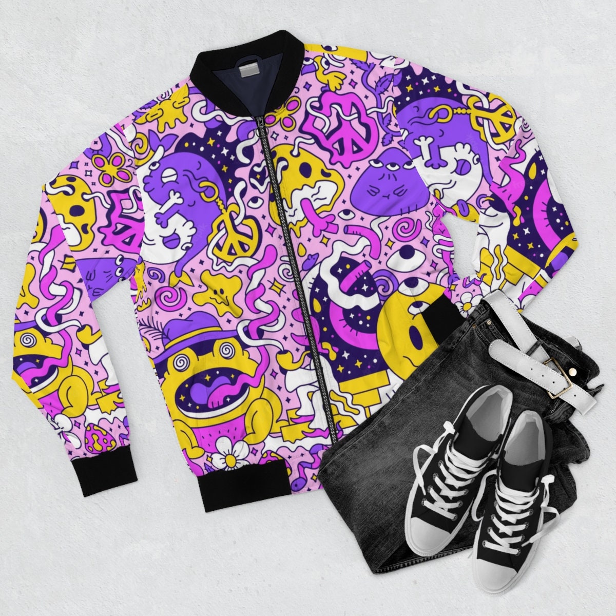 Discover Trippy edm edc raver 420 dj Men's AOP Bomber Jacket