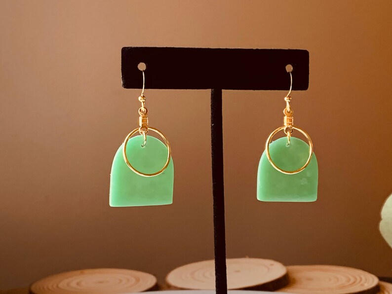 Minimalist Earrings Green Clay Earrings Elegant Clay Earrings Golden Clay Earrings