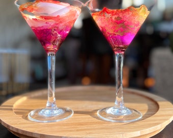 2 Sunset MARTINI GLASSES; individually hand painted. Perfect for a wedding, birthday, anniversary, housewarming gift, or just for you!