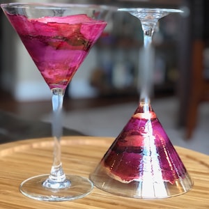 2 Deep Red MARTINI GLASSES; individually hand painted. Perfect for a wedding, birthday, anniversary, or housewarming gift or just for you!