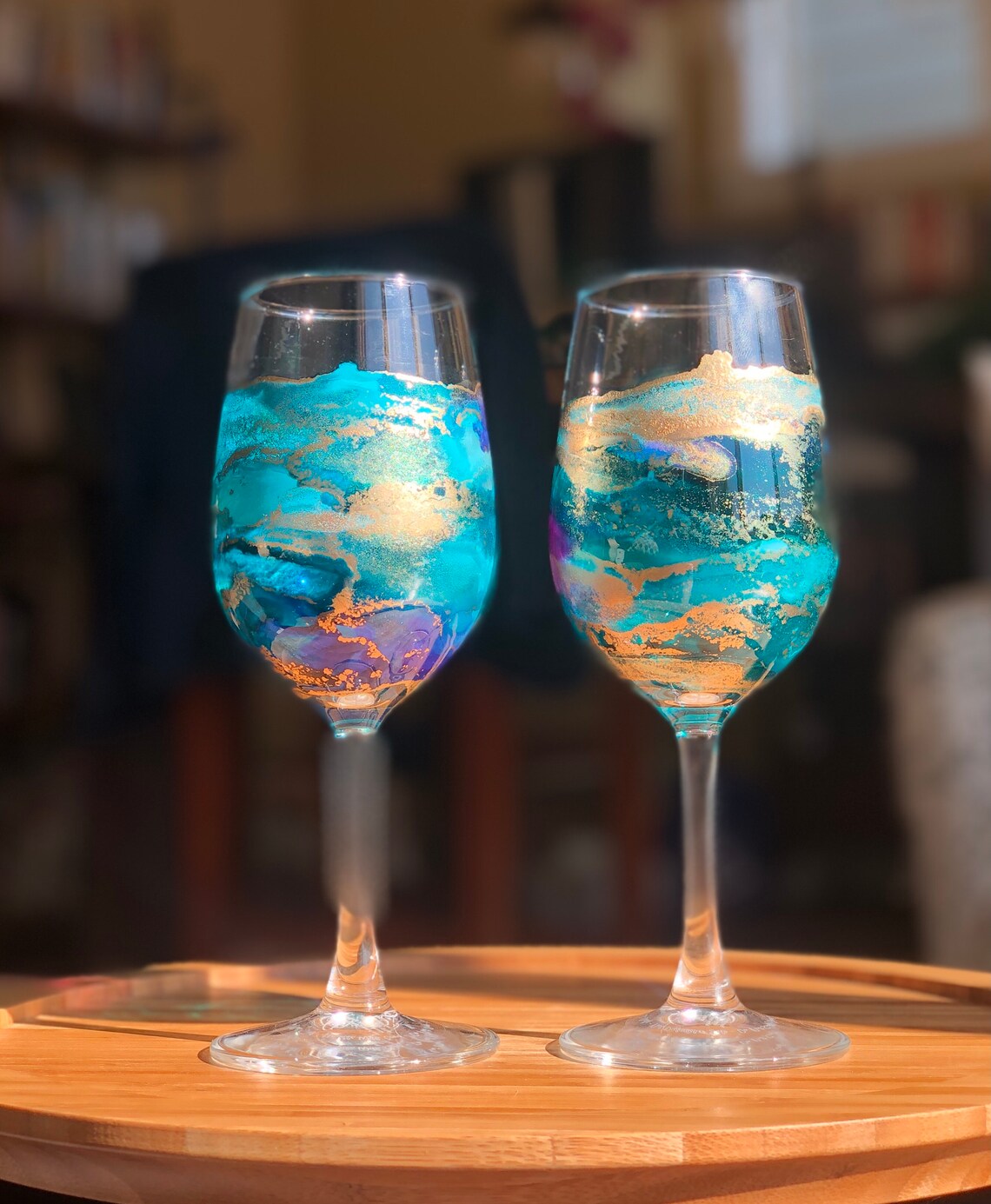 2 TURQUOISE WINE GLASSES Individually Hand Painted. Perfect Etsy