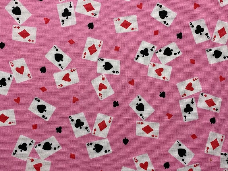 Lady Luck Pink Poker Gin Rummy Solitaire Card Games Ace Spade Blackjack Casino 100/% Cotton Quilt Craft Face Mask Fabric 17\u201d X 21\u201d FQ New