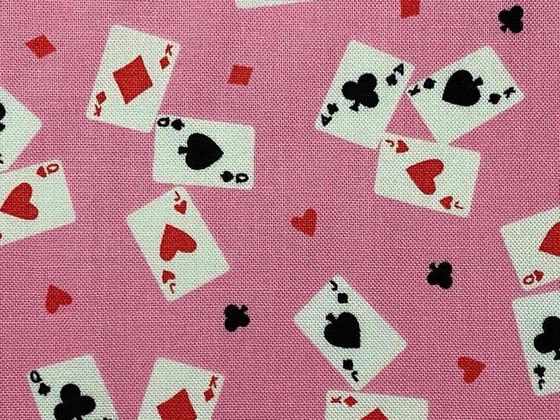 Lady Luck Pink Poker Gin Rummy Solitaire Card Games Ace Spade Blackjack Casino 100/% Cotton Quilt Craft Face Mask Fabric 17\u201d X 21\u201d FQ New
