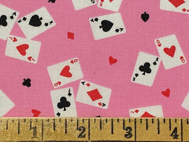 Lady Luck Pink Poker Gin Rummy Solitaire Card Games Ace Spade Blackjack Casino 100/% Cotton Quilt Craft Face Mask Fabric 17\u201d X 21\u201d FQ New
