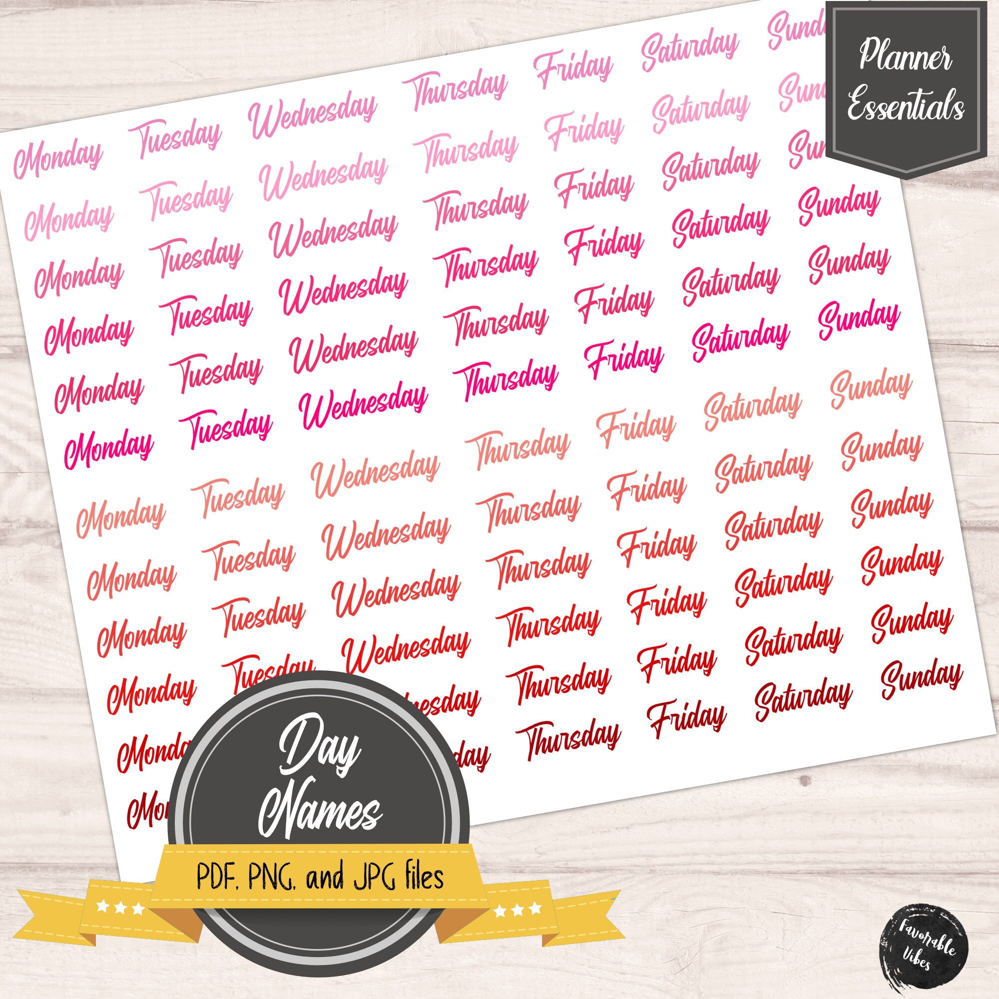 Red Weekday Stickers Pink Weekday Stickers Planner Printable - Etsy