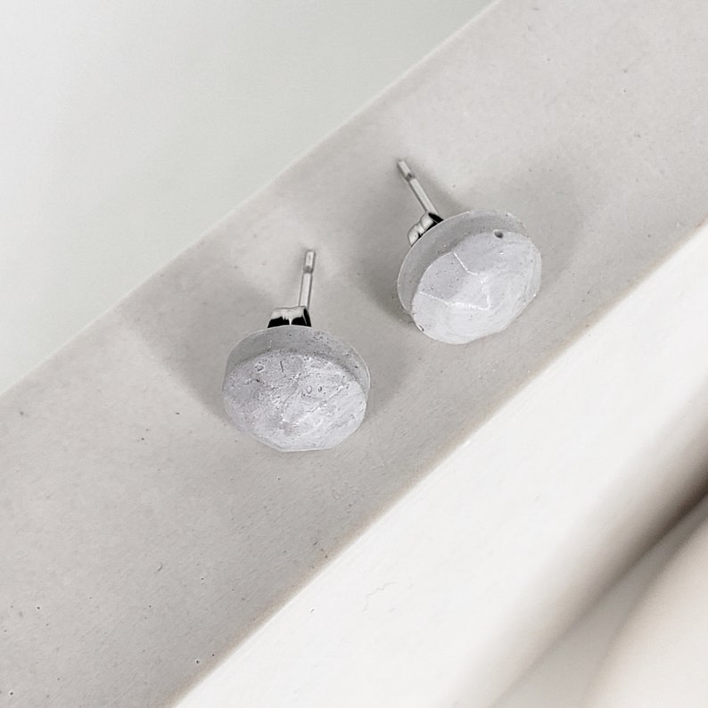 Round Faceted Concrete Stud Earrings Architectural Jewelry Modern Jewelry Minimalist Brutalism image 3