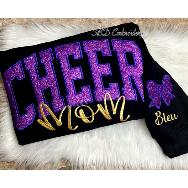 Cheerleading mama sweater / Embroidery / Cheerleading shirt / personalized / Gift for her / Mothers day / Cheer bow sweater / name on sleeve