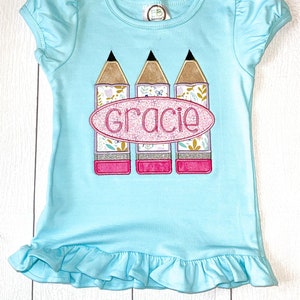 Personalized Pencil T-shirt, Monogrammed, Back to School, Embroidered Applique Tee, 1st Day of School, Pencil, Pencil Applique