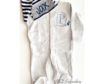 Baby Coming Home outfit, Baby Boy Coming Home Outfit, Monogrammed Footie, Personalized,Baby Shower Gifts, Personalize Baby Footie