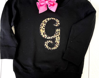 Personalized Toddler Sweatshirt, Leopard Initial Applique Crewneck