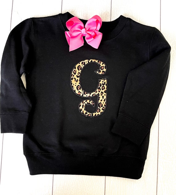 Leopard Crewneck Applique Toddler Sweatshirt, Toddler Pullover Sweatshirt, Personalized, Gifts for Her, Initial Sweatshirt